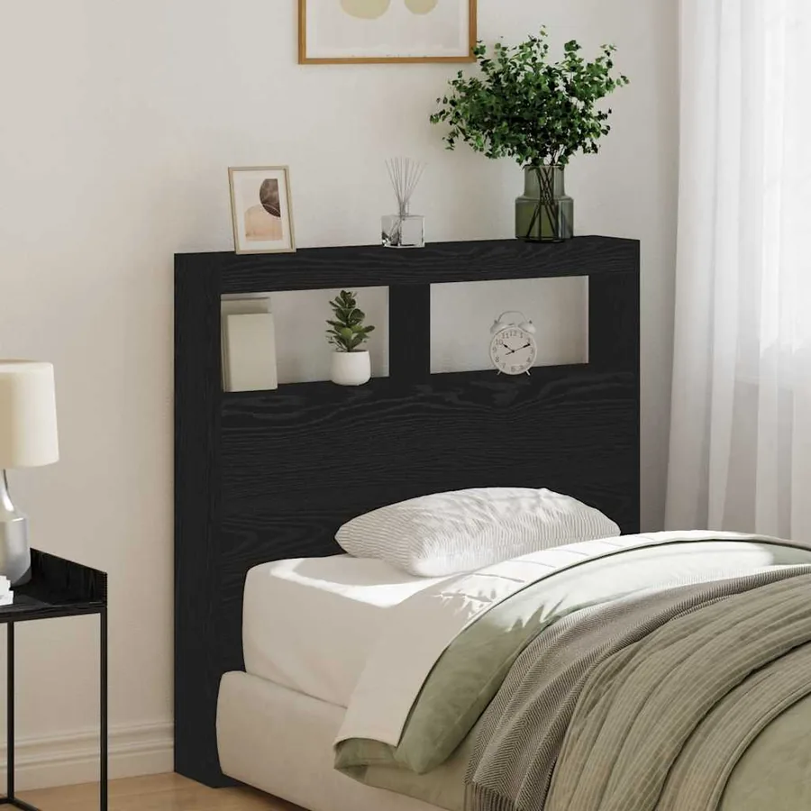 Armoire tête de lit avec LED chêne noir 100x17x102 cm - 4
