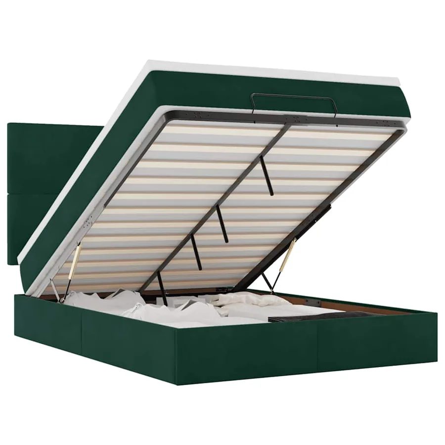 Cadre de lit ottoman avec matelas vert foncé 140x190 cm velours - 2