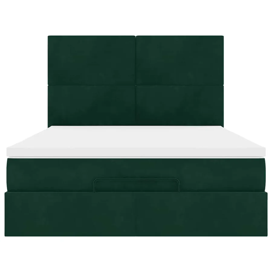 Cadre de lit ottoman avec matelas vert foncé 140x190 cm velours - 8