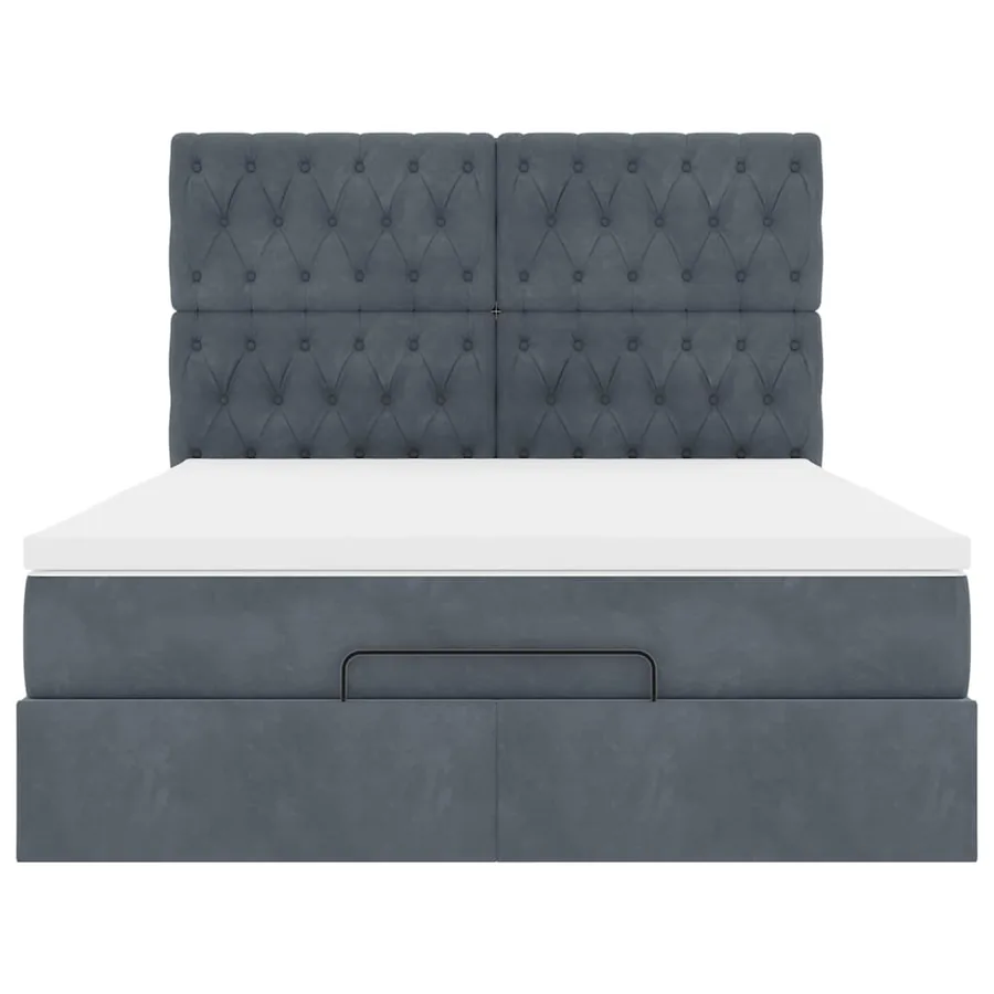 Cadre de lit ottoman avec matelas gris foncé 140x190 cm velours - 7