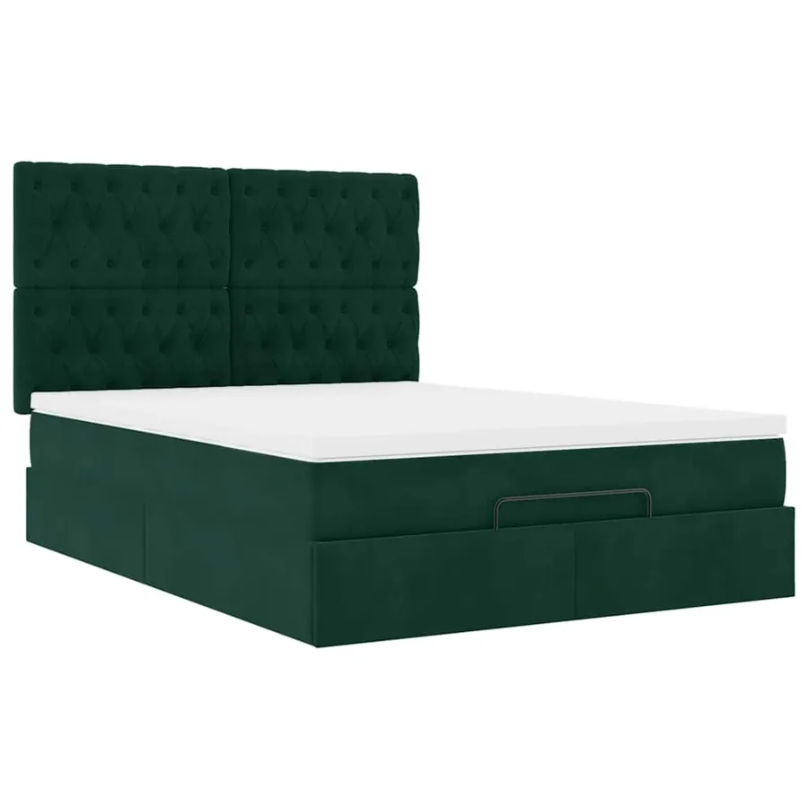Cadre de lit ottoman avec matelas vert foncé 140x190 cm velours - 7