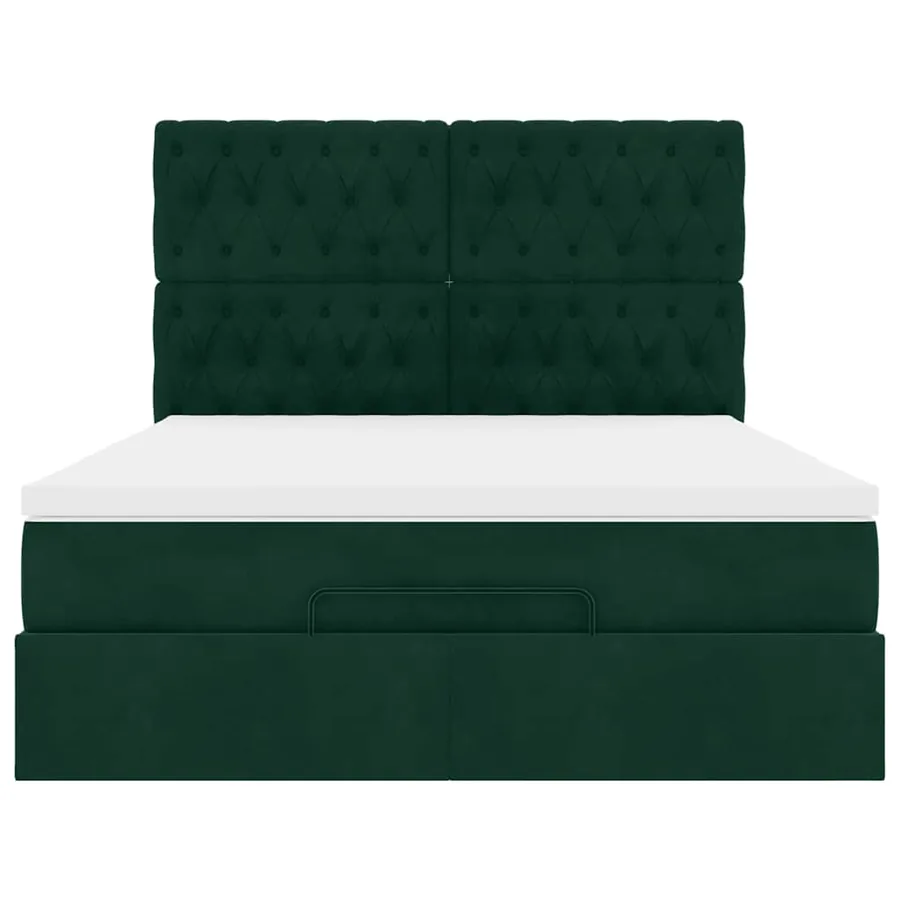 Cadre de lit ottoman avec matelas vert foncé 140x190 cm velours - 8