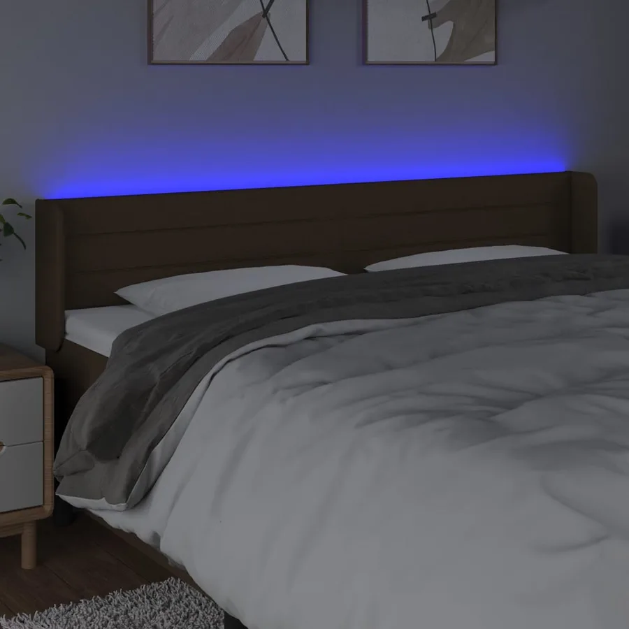 Tête de lit à LED Marron foncé 183x16x78/88 cm Tissu - 4