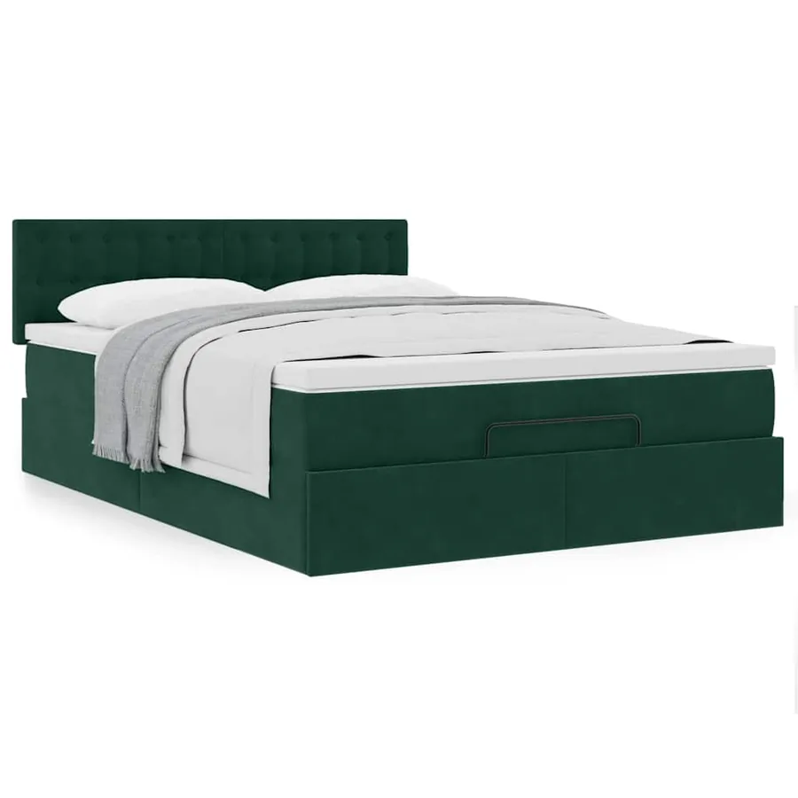 Cadre de lit ottoman avec matelas vert foncé 140x190 cm velours - 4