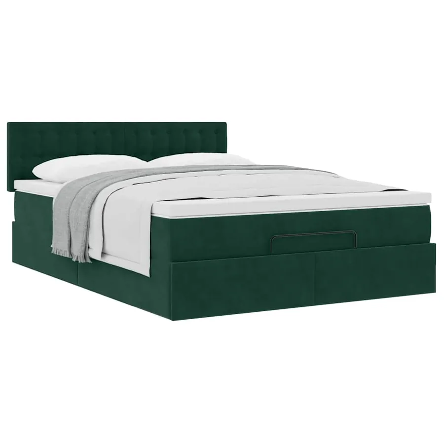 Cadre de lit ottoman avec matelas vert foncé 140x190 cm velours - 5