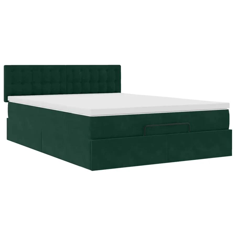 Cadre de lit ottoman avec matelas vert foncé 140x190 cm velours - 6