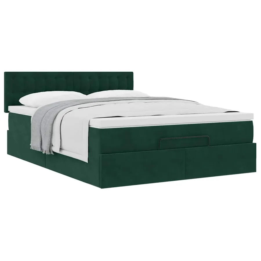 Cadre de lit ottoman avec matelas vert foncé 140x190 cm velours - 8