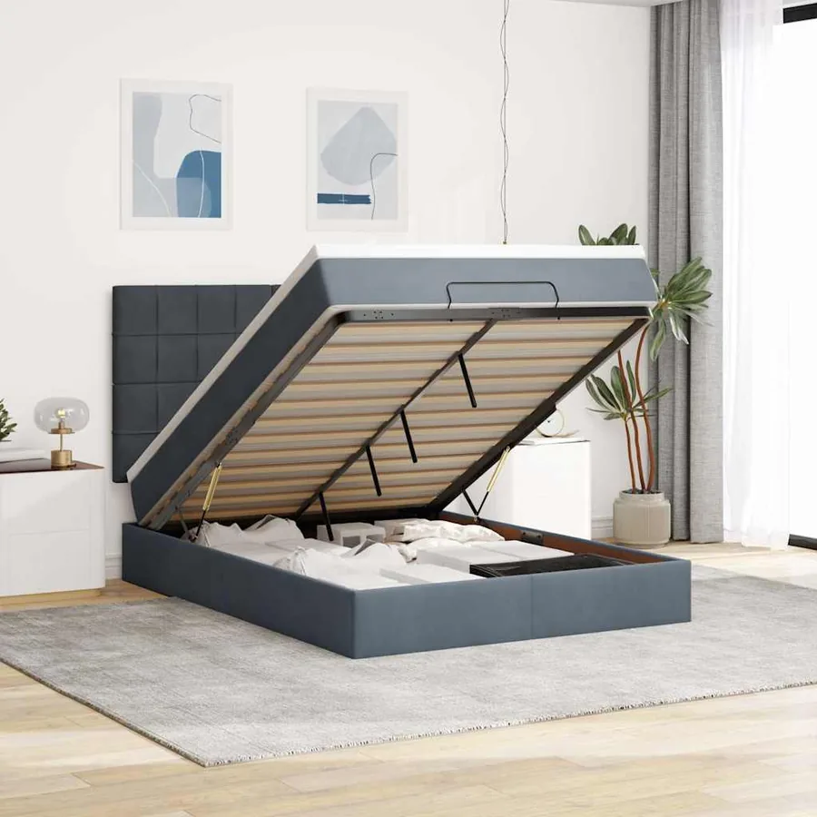 Cadre de lit ottoman avec matelas gris foncé 140x190 cm velours