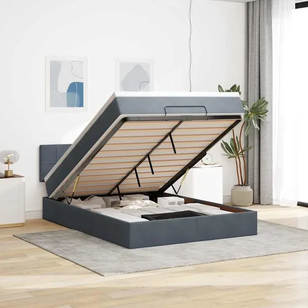 Cadre de lit ottoman avec matelas gris foncé 140x190 cm velours