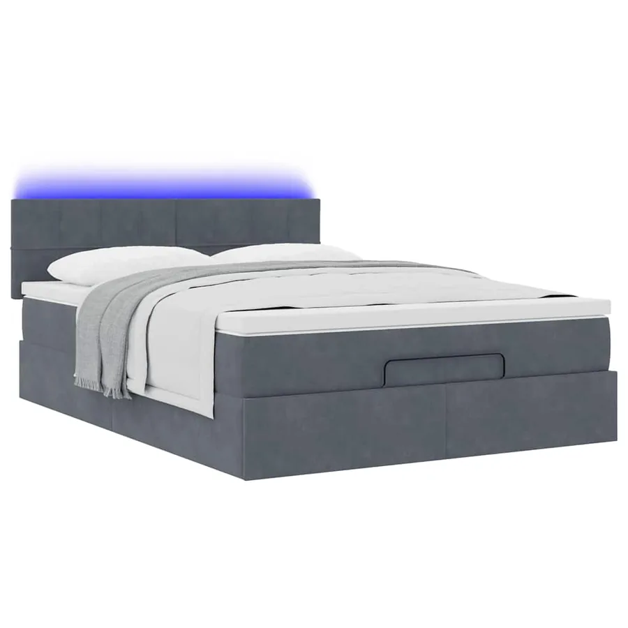 Cadre de lit ottoman avec matelas gris foncé 140x190 cm velours - 3