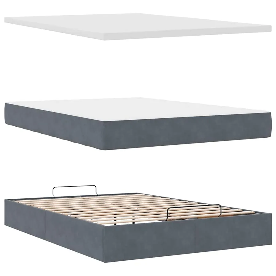 Cadre de lit ottoman avec matelas gris foncé 140x190 cm velours - 7