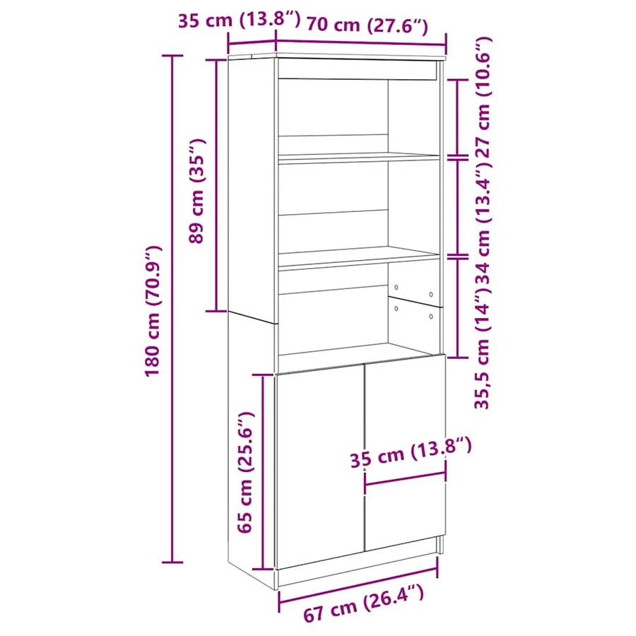 Buffet haut gris béton 70x35x180 cm bois d'ingénierie - 12