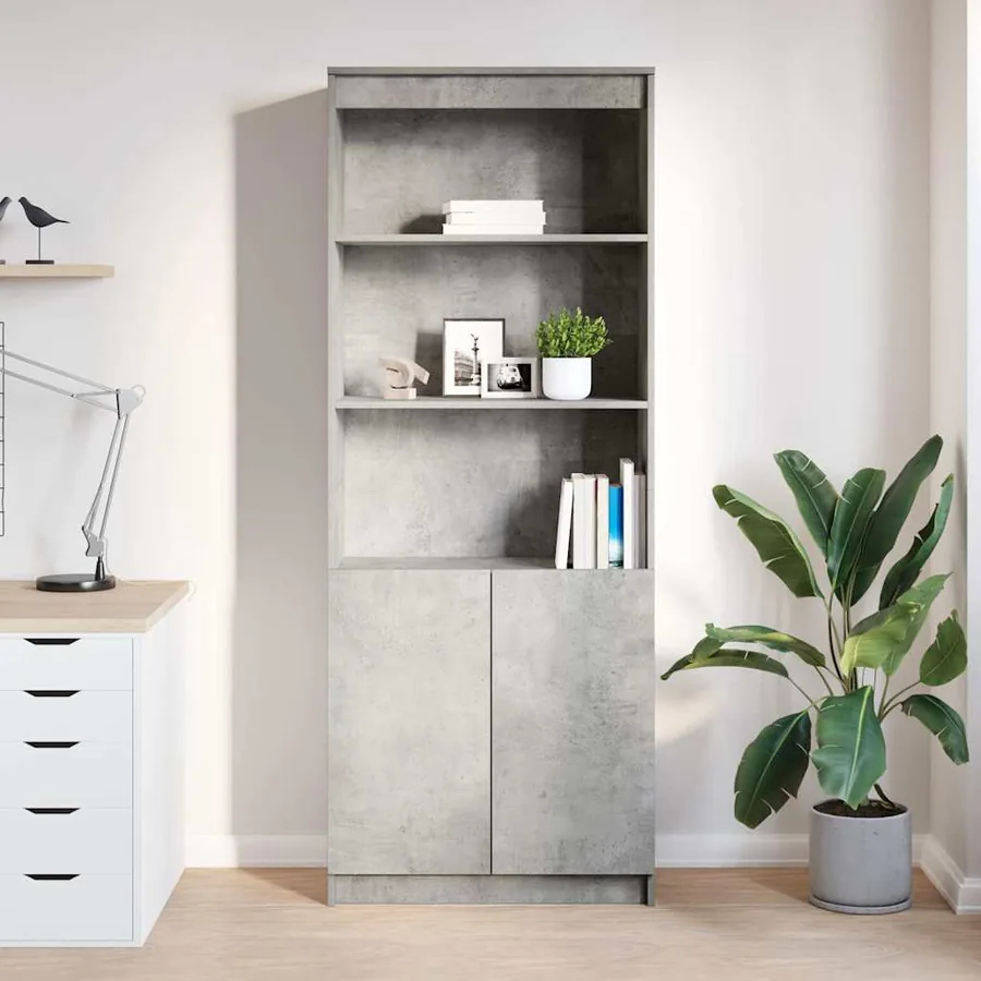Buffet haut gris béton 70x35x180 cm bois d'ingénierie - 3