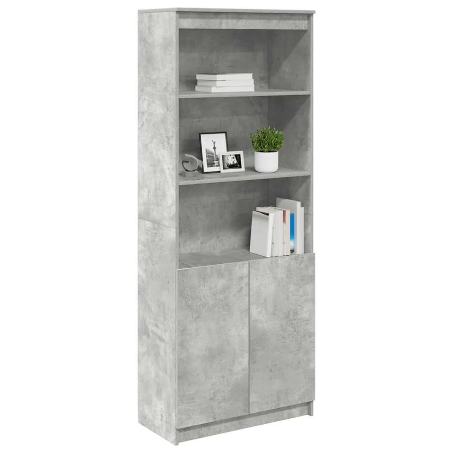 Buffet haut gris béton 70x35x180 cm bois d'ingénierie - 4