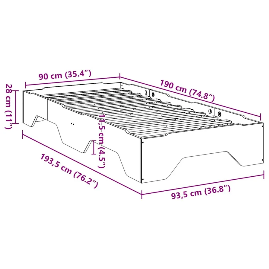 Cadre de lit sans matelas empilable blanc 90x190 cm bois massif - 11