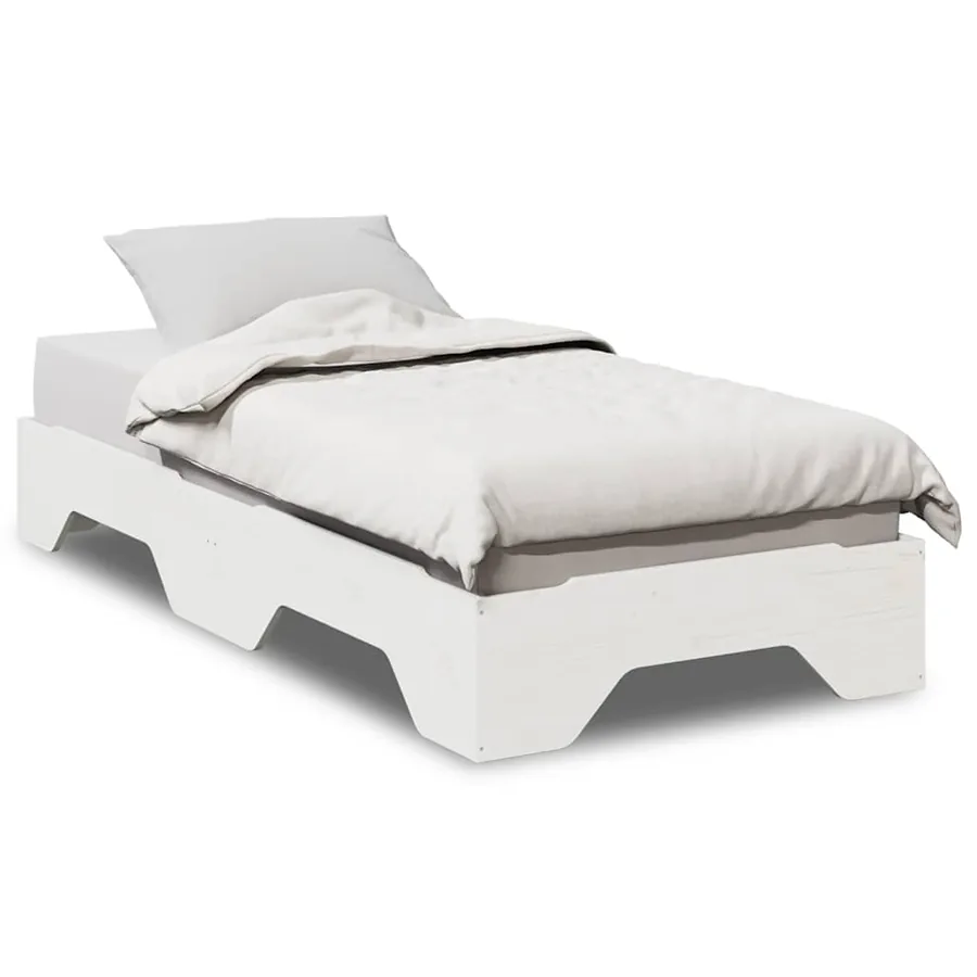 Cadre de lit sans matelas empilable blanc 90x190 cm bois massif - 2