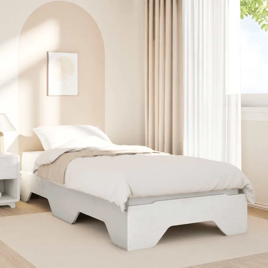 Cadre de lit sans matelas empilable blanc 90x190 cm bois massif - 4