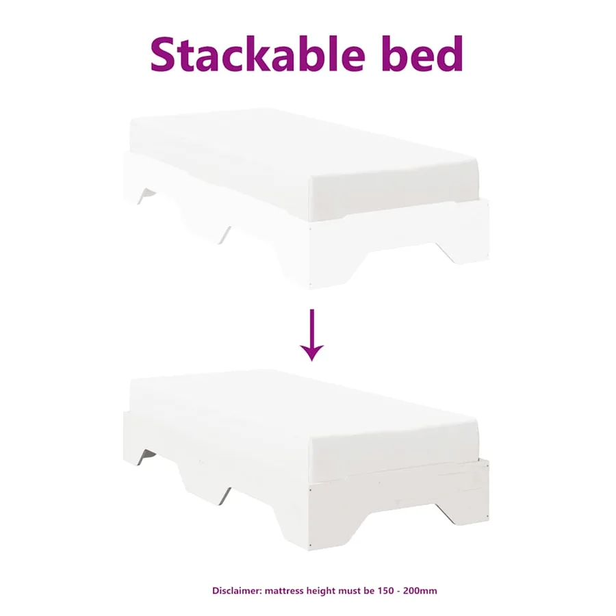Cadre de lit sans matelas empilable blanc 90x190 cm bois massif - 8