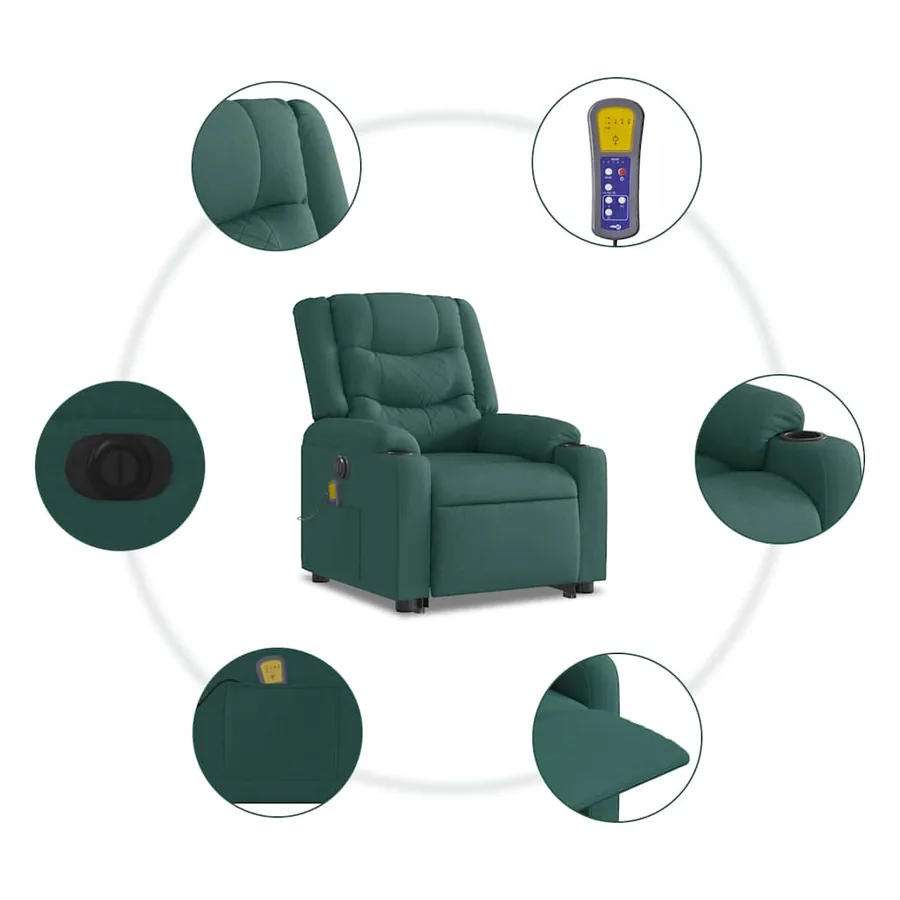 Fauteuil inclinable de massage électrique Vert foncé Tissu - 14
