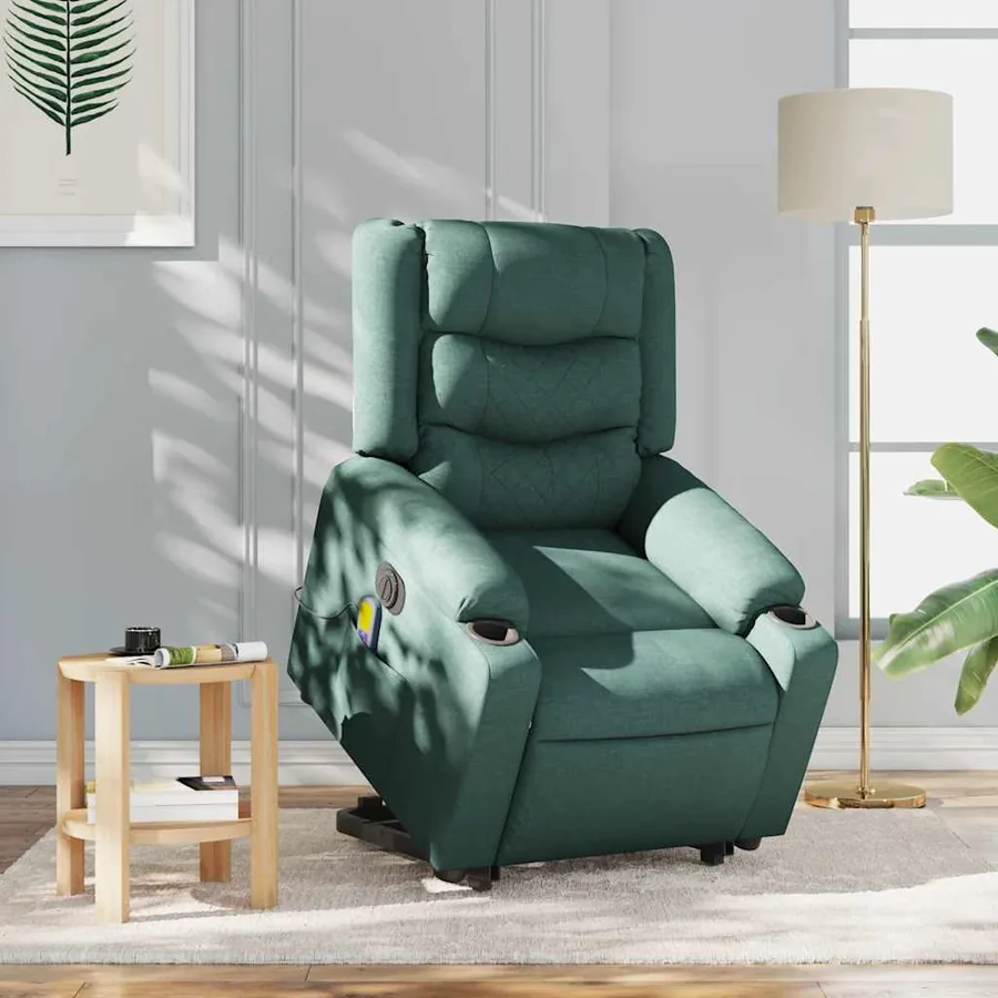 Fauteuil inclinable de massage électrique Vert foncé Tissu - 2
