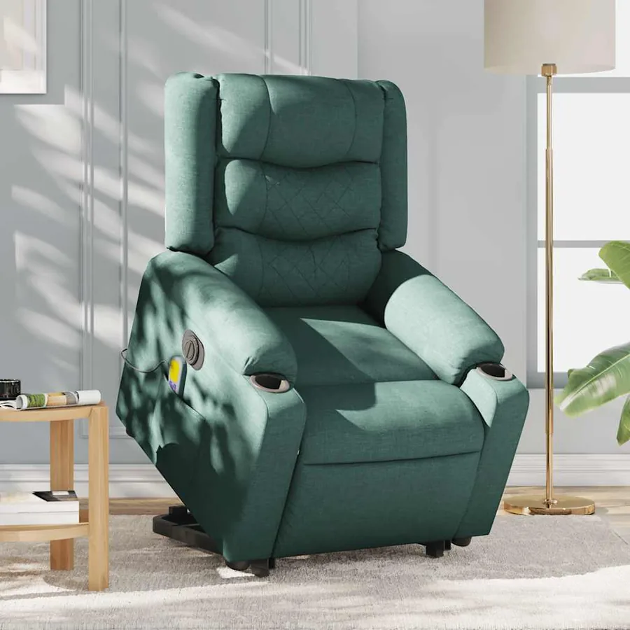 Fauteuil inclinable de massage électrique Vert foncé Tissu - 3