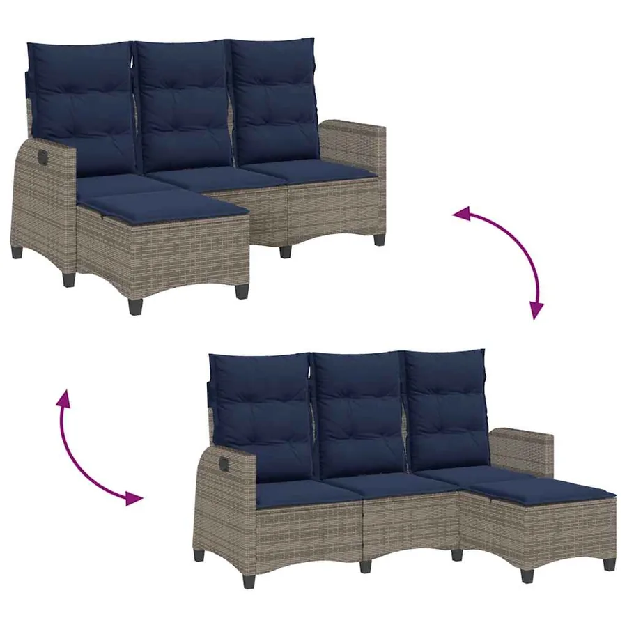Canapé de jardin inclinable coussins forme de L gris polyrotin - 9