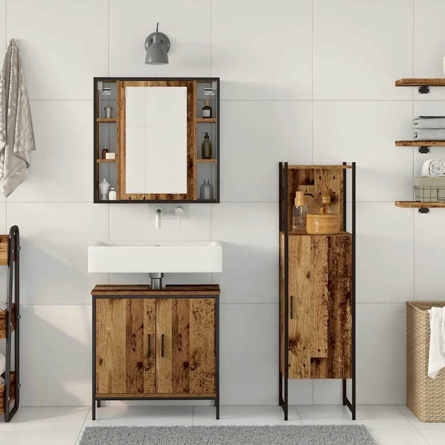 Ensemble de mobilier de salle de bain avec étagère 3 pcs Marron - 4