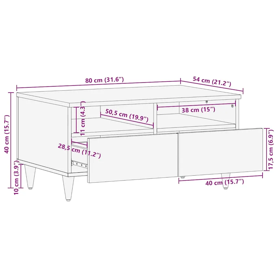 Table basse 80x54x40 cm bois de manguier massif - 11