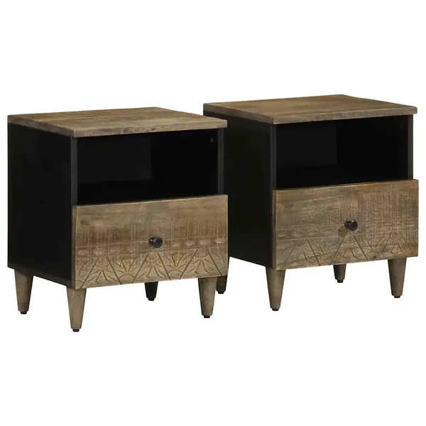Tables chevet 2 pcs gris clair 40x33x46 cm bois manguier solide