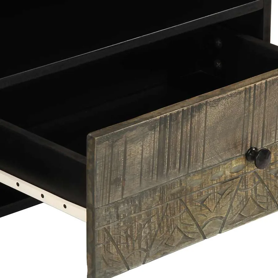 Meuble TV noir 80x33x46 cm bois massif de manguier - 7