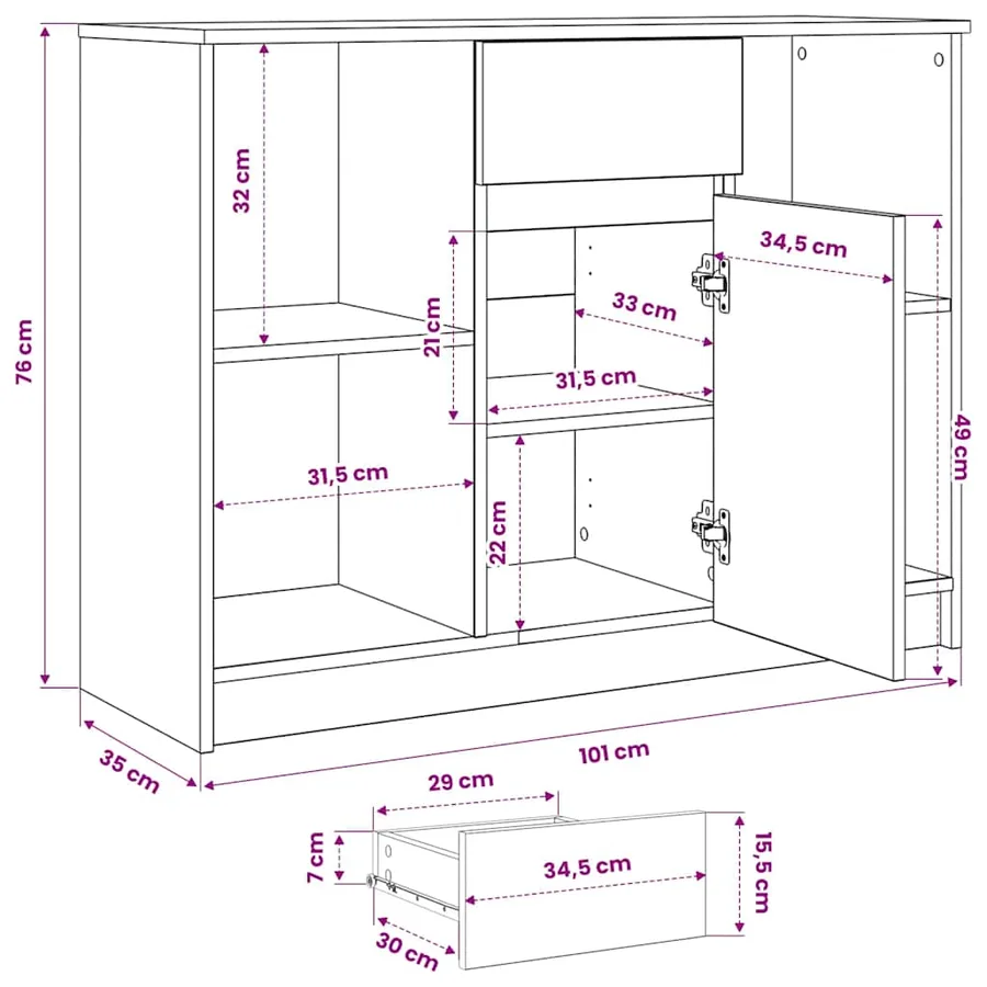 Buffet avec tiroir blanc 101x35x76 cm bois d'ingénierie - 14