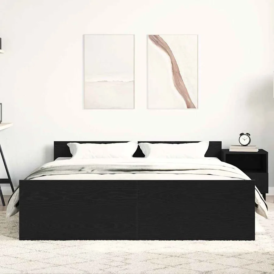 Cadre de lit sans matelas en chêne noir 150x200 cm bois d'ingénierie - 3