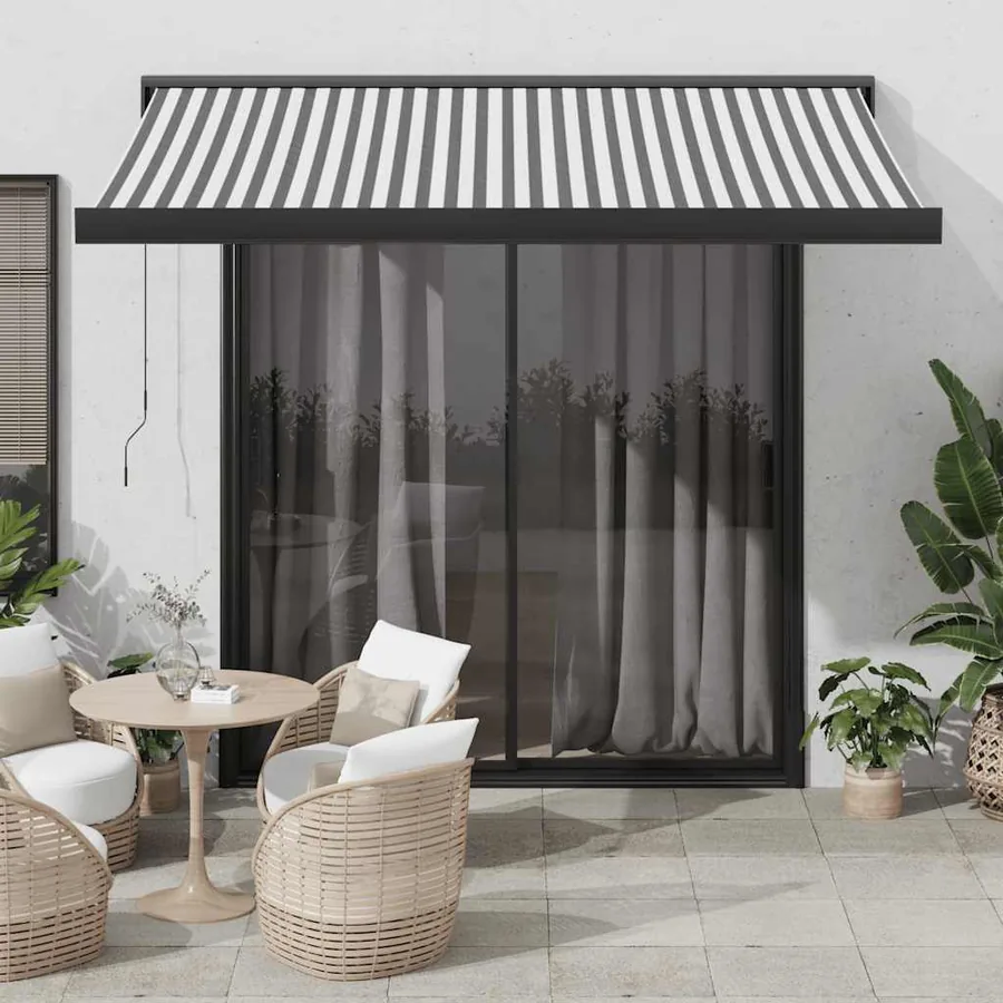 Auvent rétractable anthracite et blanc 3,5x2,5m tissu/aluminium