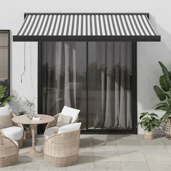 Auvent rétractable anthracite et blanc 3,5x2,5m tissu/aluminium