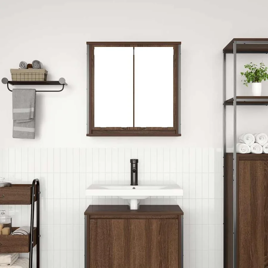 Armoire murale de salle de bain miroir chêne marron 60x21x60 cm - 3