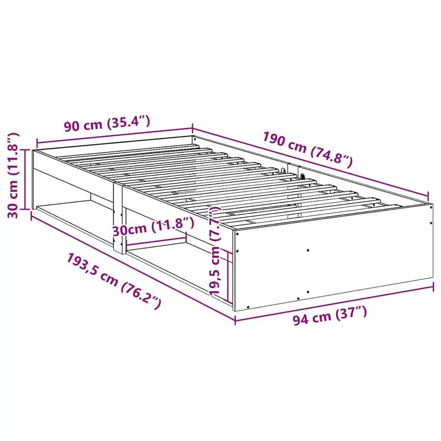 Lit de jour sans matelas cire marron 90x190 cm bois pin massif - 11