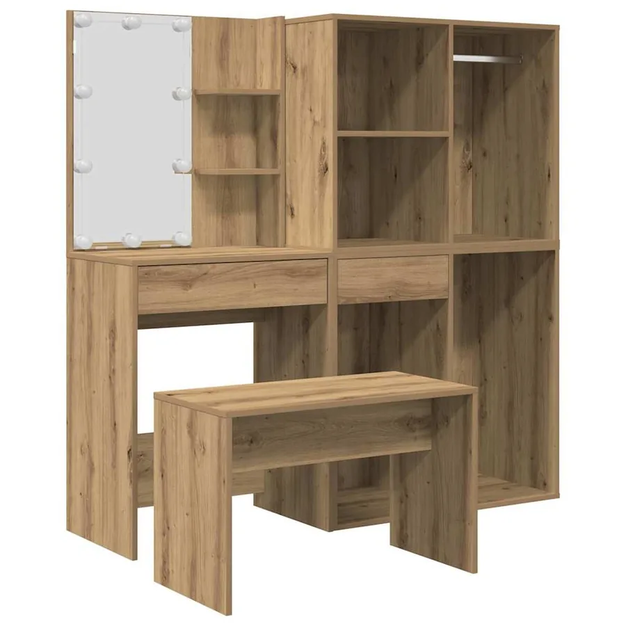 Ensemble de coiffeuse avec LED chêne artisanal bois ingénierie - 2