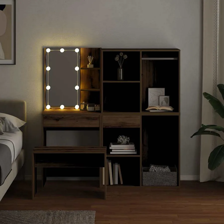 Ensemble de coiffeuse avec LED chêne artisanal bois ingénierie - 4