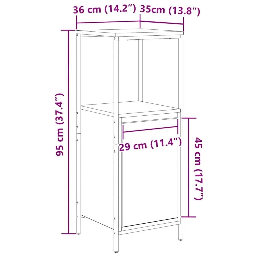 Meuble de salle de bain avec étagères sonoma gris 36x35x95 cm - 14