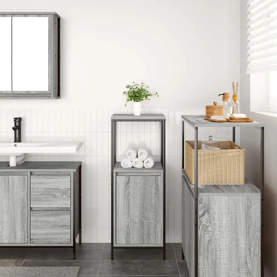 Meuble de salle de bain avec étagères sonoma gris 36x35x95 cm - 3