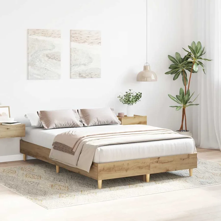 Cadre de lit sans matelas chêne artisanal 140x190 cm - 3