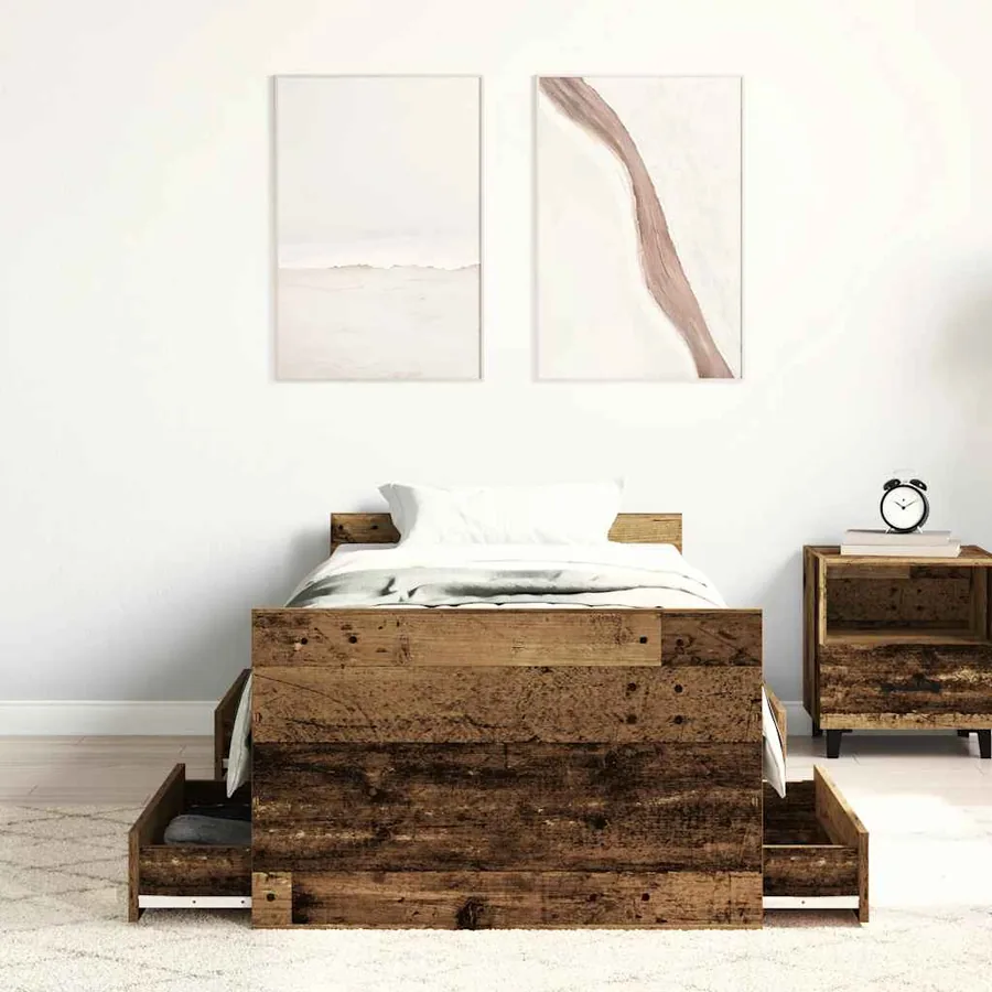 Cadre de lit sans matelas vieux bois 90x200 cm bois ingénierie - 3