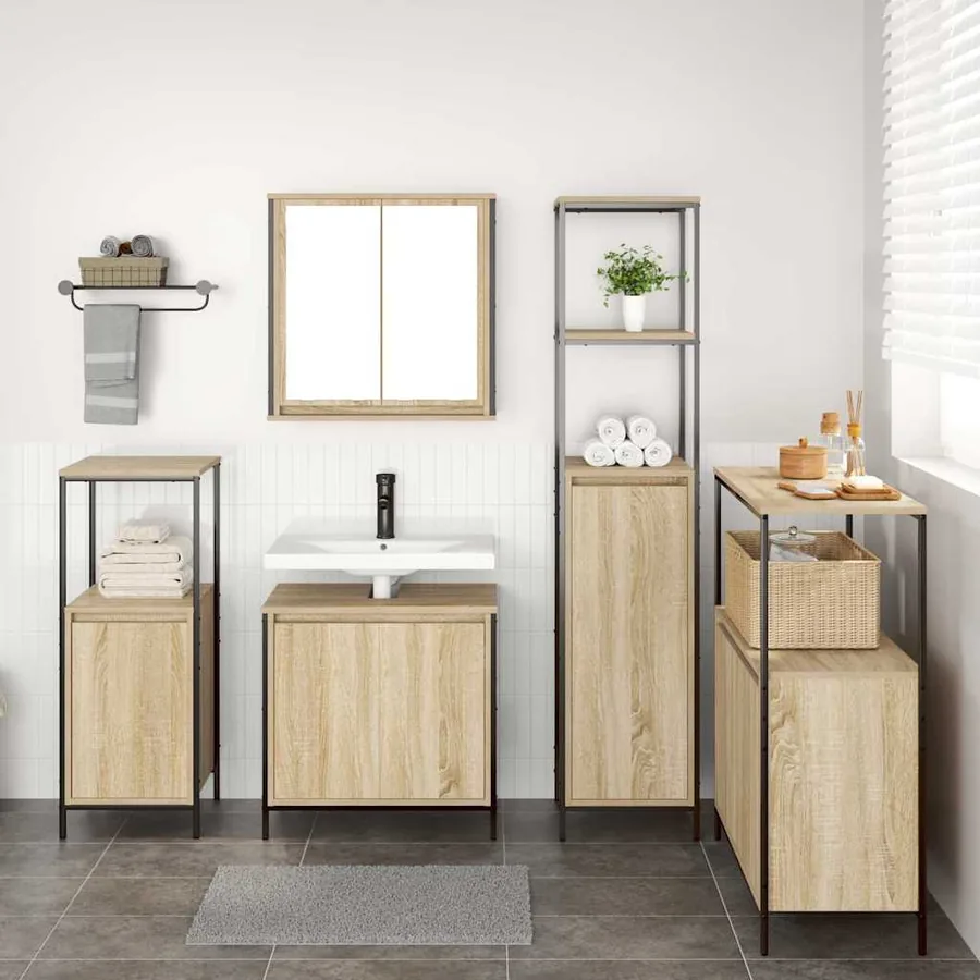 Ensemble de mobilier de salle de bain 5 pcs Bois d'ingénierie