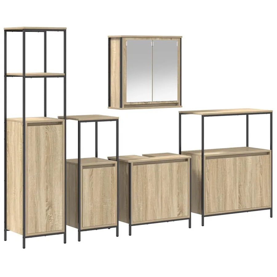 Ensemble de mobilier de salle de bain 5 pcs Bois d'ingénierie - 2
