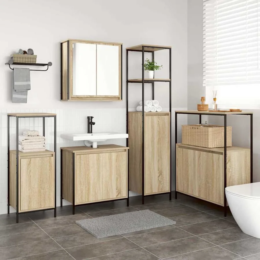 Ensemble de mobilier de salle de bain 5 pcs Bois d'ingénierie - 4