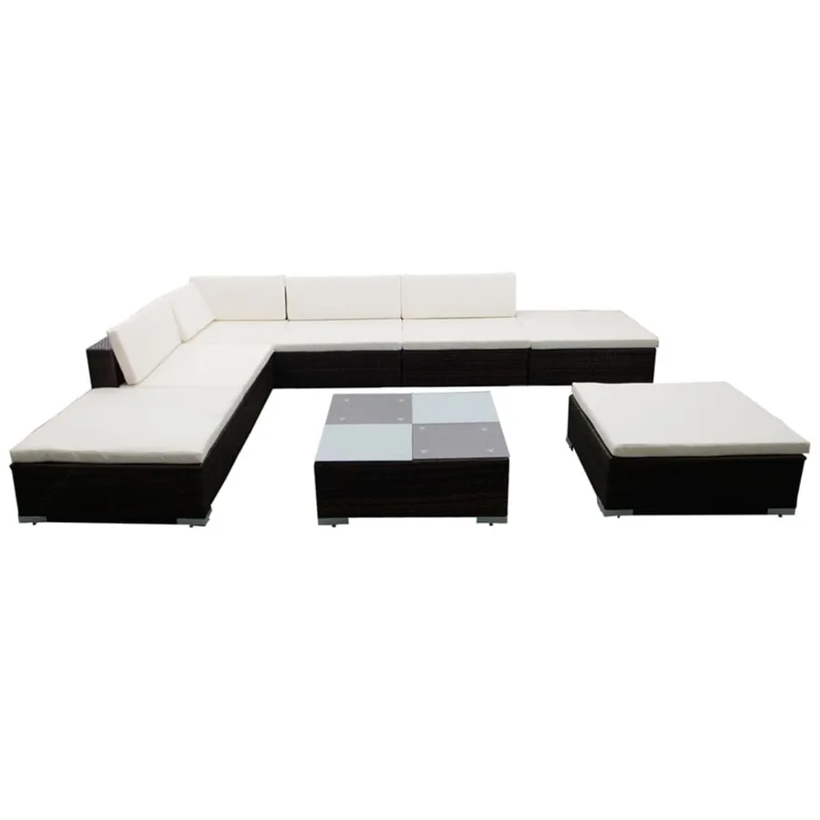 Salon de jardin 8 pcs avec coussins résine tressée marron - 2