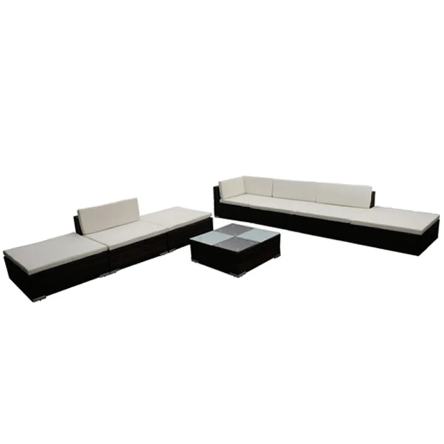 Salon de jardin 8 pcs avec coussins résine tressée marron - 3