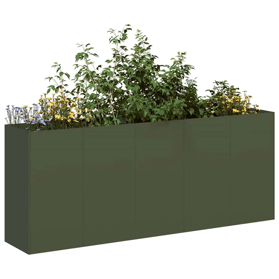 Jardinière vert olive 200x40x80 cm acier laminé à froid
