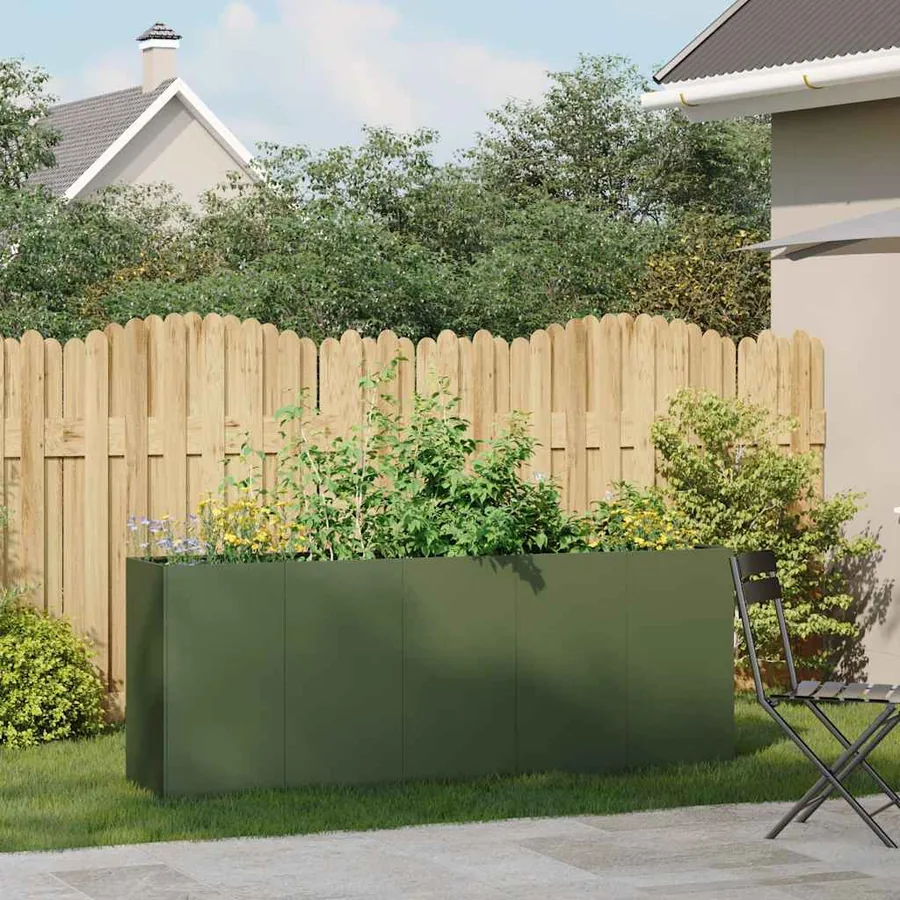 Jardinière vert olive 200x40x80 cm acier laminé à froid - 3
