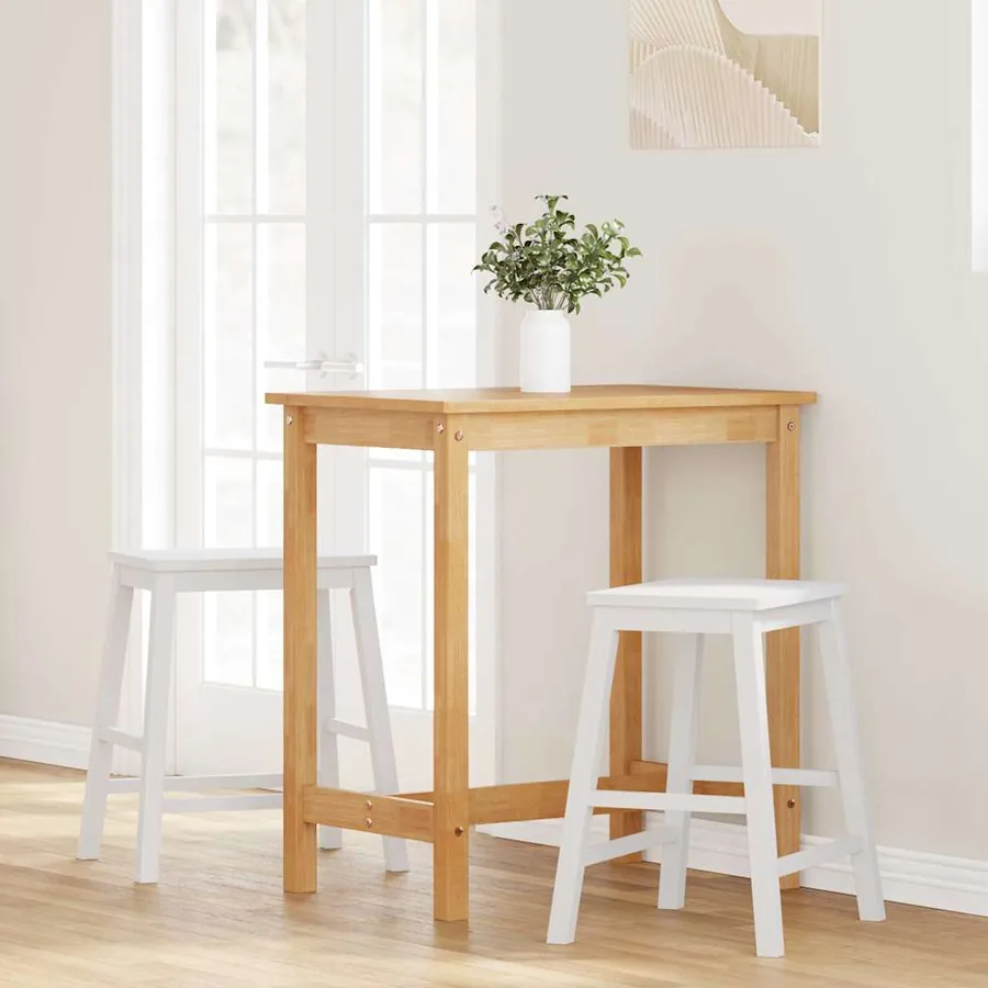Chaises de bar 2 pcs blanc bois massif d'hévéa - 3